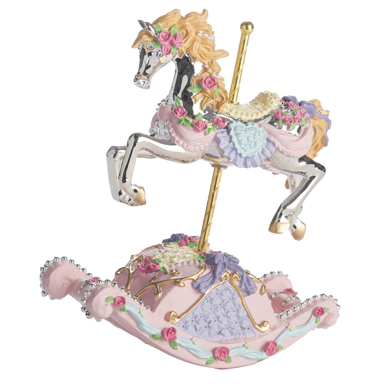 CAVALLO A DONDOLO CON CARILLON cm 17*20 ROSA